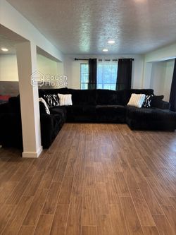 Massive Oversized Black Fluffy Corduroy Sectional Couch Delivery Available 🚚