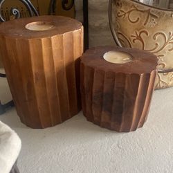 Handscraped Wood Pillar Candle Holder With New Candle Never Used 