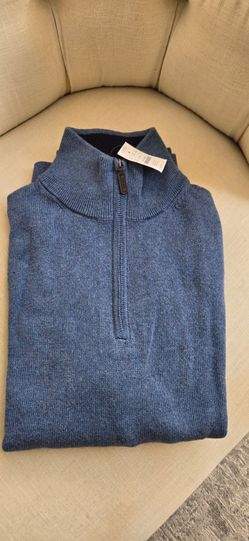Brand New Blue J Crew Cotton Quarter Zip Men's Sweater Size Large
