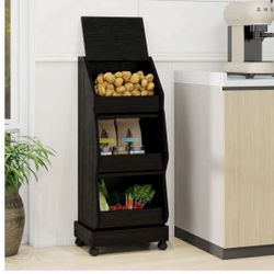 Potato and Onion Storage Bin with Wheels Black Movable Bread Box with Lid Onion Organizer(GH20)Firm Price New In Box)