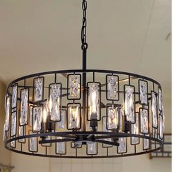 Wellmet Black Crystal Chandelier 24in, 6 Lights
