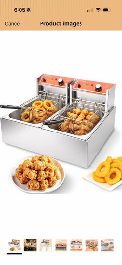 Electric deep fryer with baskets and lids