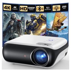 HAPPRUN Native 1080P Bluetooth Mini Projector, Full HD Portable Outdoor Movie Projector with Built-in Speaker, Compatible with Smartphone, HDMI, USB, 