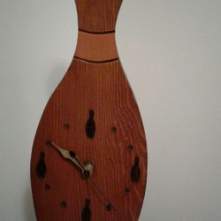 Clock - Bowling Ball Wooden Clock - Approximately 12" high x 4-1/2" across