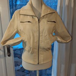 Juniors size M faux leather cream jacket by Papaya.
