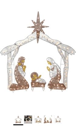 National Tree Company Pre-Lit Artificial Crystal Holy Family Nativity 150 Clear Lights, Includes Stand, Ground Stakes, Artificial Outdoor Chistmas Dec