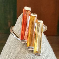 Sterling Silver Sunset Glass Triple-Baguette Ring ✨