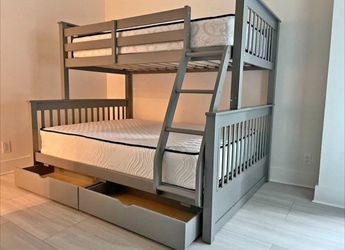 WARM GRAY TWIN OVER FULL BUNK BED WITH STORAGE!!$675!