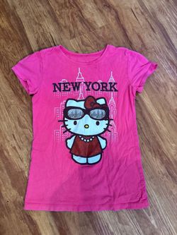 Hello Kitty Girls Kids Shirt size Large 10/12 T-Shirt Sanrio Pink short sleeve s