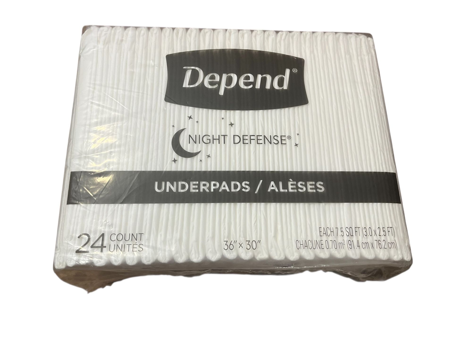 Depend Underpads Night Defense Soft Triple Layer Protection 36"X30" 24 Pack BNIP