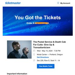 Postal Service Tickets - May 15th!