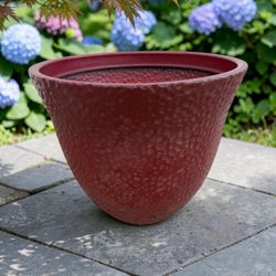 Large Red Resin Garden Planter Pot with Drainage Holes 22.5x19in