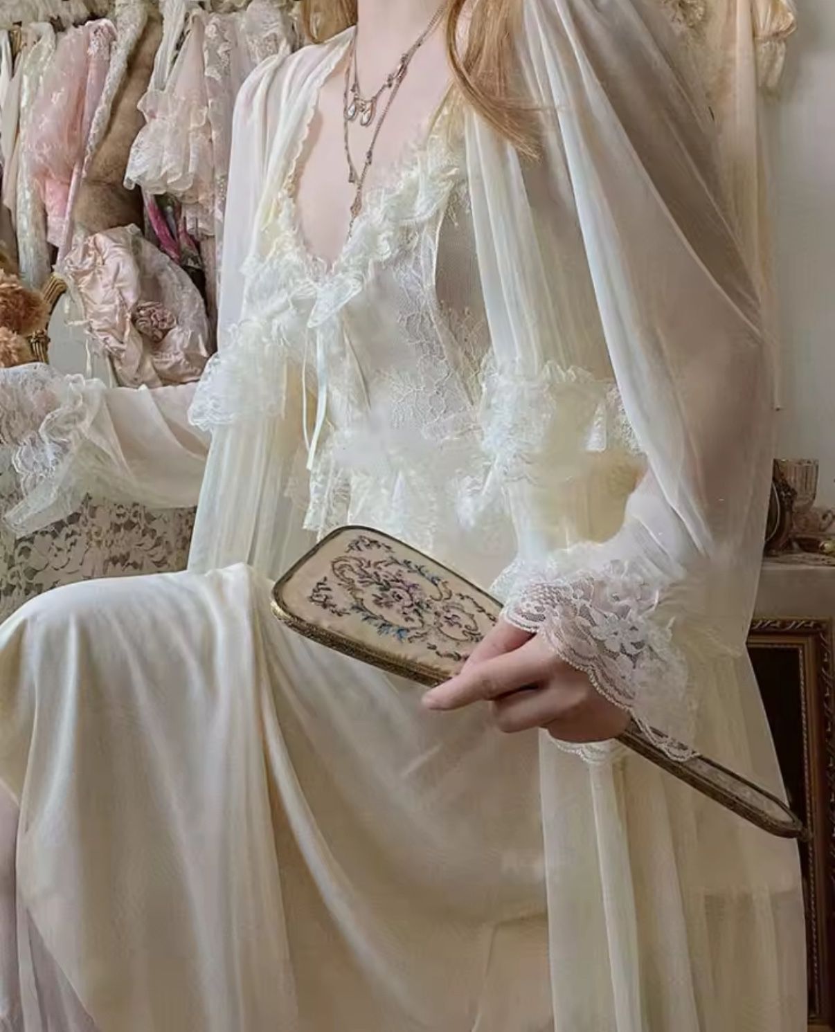 Vintage French Ghost Bride Renessance Princess Fairy Pajama Dress Halloween Party