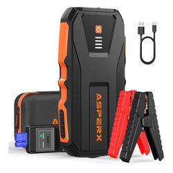ASPERX 3000A Jump Starter for Car Battery, 12V Portable Jump Box with LED Light & Smart Jumper Cables, BMS for Up to 10.0L Gas or 8.0L Diesel Engines