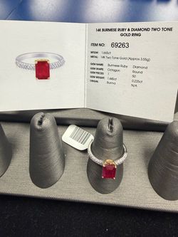 14KT Burmese Ruby Octagon & Diamond Ring, MTGW: 1.665ct, Two-Tone Gold, Appx., 3.55g Size 7