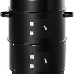 Outsunny Vertical Charcoal BBQ Smoker, 3-in-1 16" Round Charcoal Barbecue Grill with 2 Cooking Area, and Thermometer for Outdoor Camping Picnic Backya