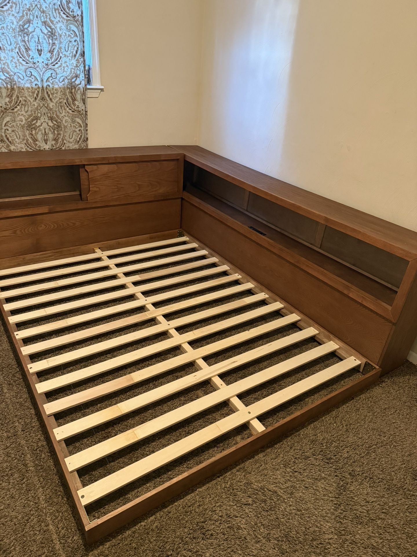 Japanese Style Daybed Frame With Outlet And Bookshelf (QUEEN)