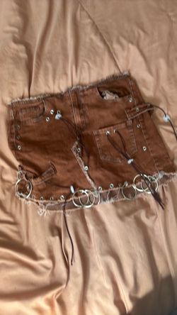 Brown Denim Mini Skirt with Ring Hardware