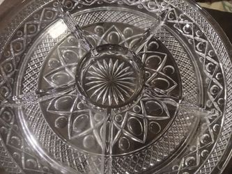 Vintage Luminarc 5-section divided glass serving tray in the "Antique" clear pattern