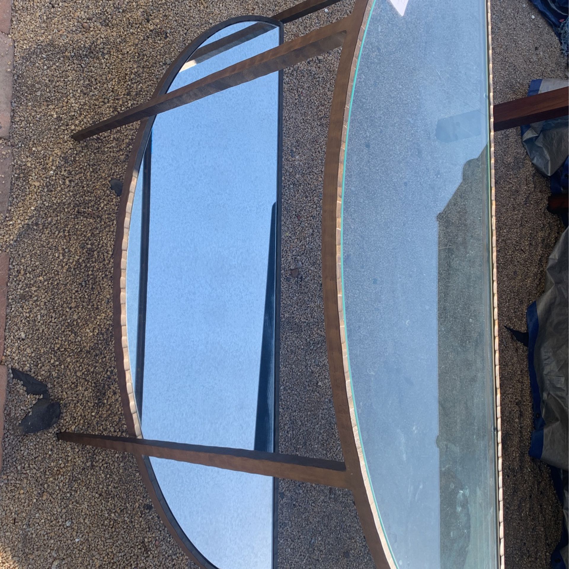 Half Round Metal And  Glass Table 