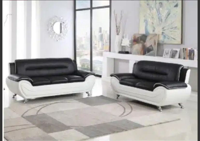 New White And Black Living room Set 2PC Sofa & Love