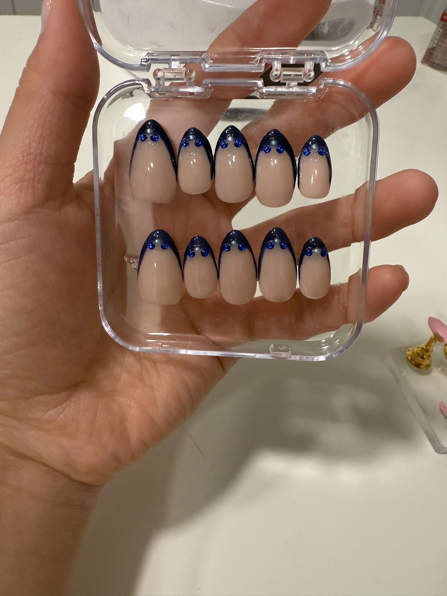 Blue And Nude Nail Press On