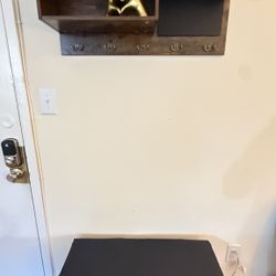 31.5" Hall Tree, Halltree Entryway with Storage Bench, 6 in 1 Coat/Shoe Rack with 5 Hooks, 9 Storage Cubbies with Bookshelf and Small Blackboard, for 