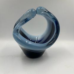Vintage “Coquille”  Art Glass Basket Vase Blue and white Sommerso Design hand blown
