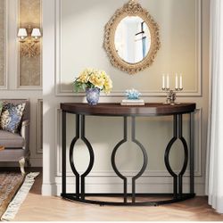 43" Industrial Console Table, Half Moon Shaped Accent Sofa Table