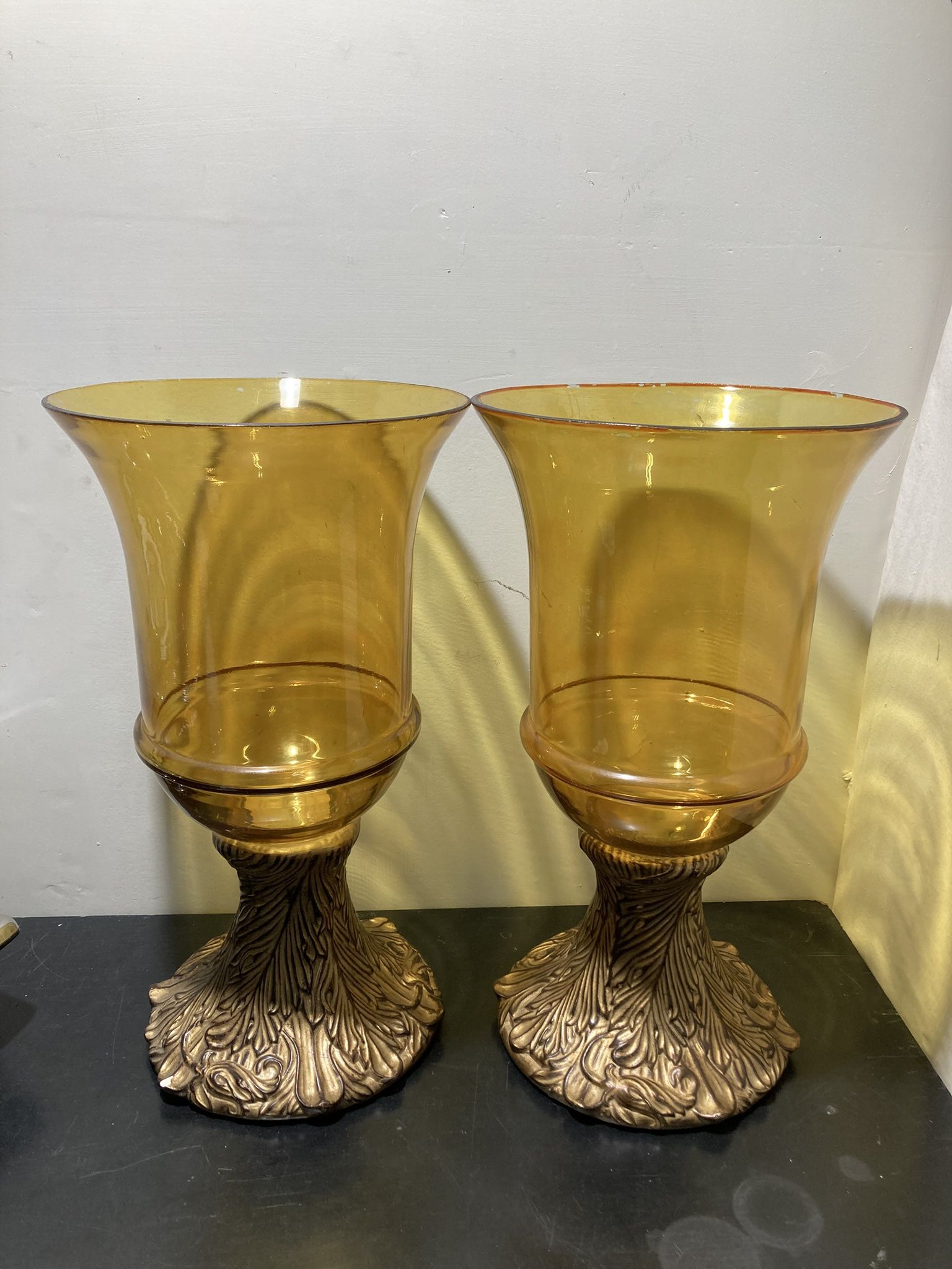 Large Vtg Hurricane Glass Candle Holder Set Near Warm Springs And Green Valley