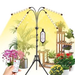 ZXMEAN Grow Lights for Indoor Plants Full Spectrum with 15-60 inches Adjustable Tripod Stand Plant Light with 4/8/12H Timer with Remote Control