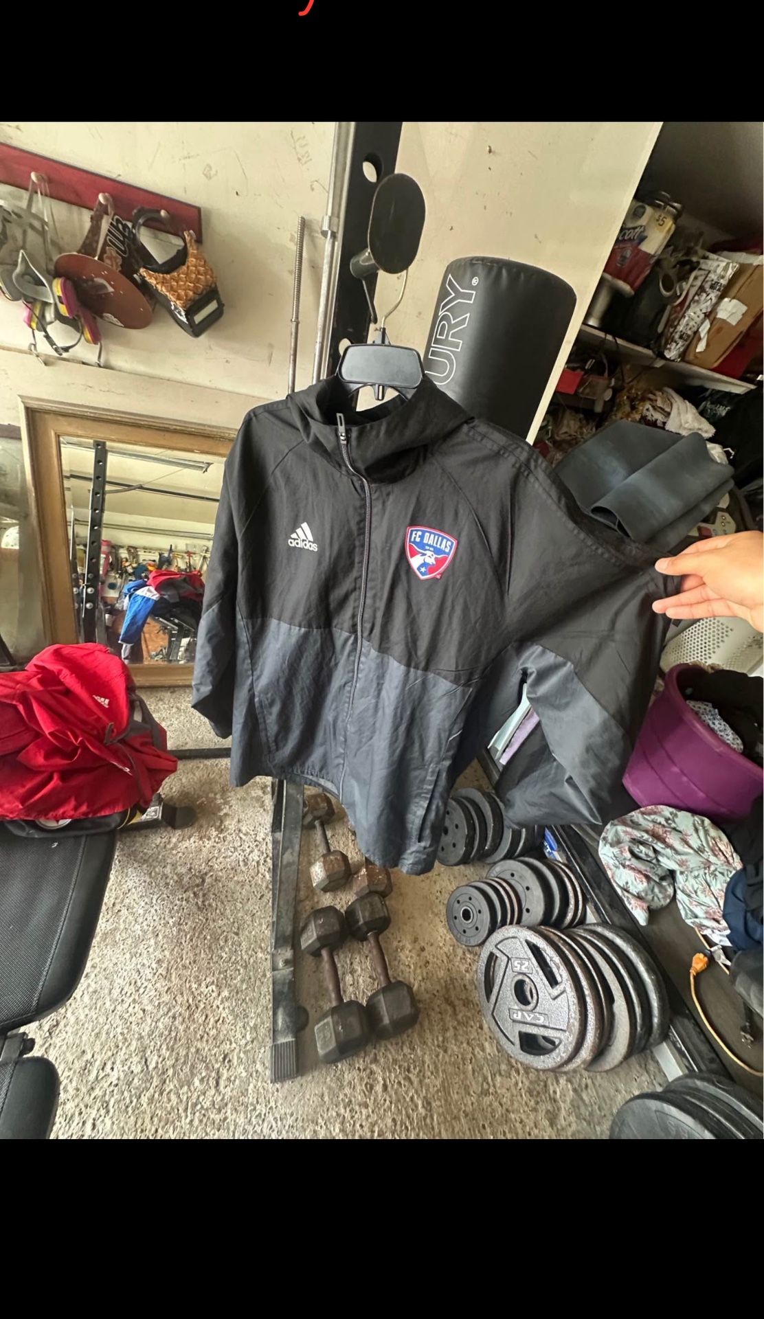 Adidas TIRO FC Dallas MLS all black full zip up windbreaker jacket size XL all black