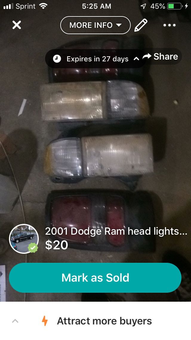 2001 headlight and taillights for Dodge Ram