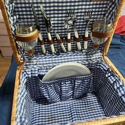 Wicker Picnic Basket With Utensils Included 