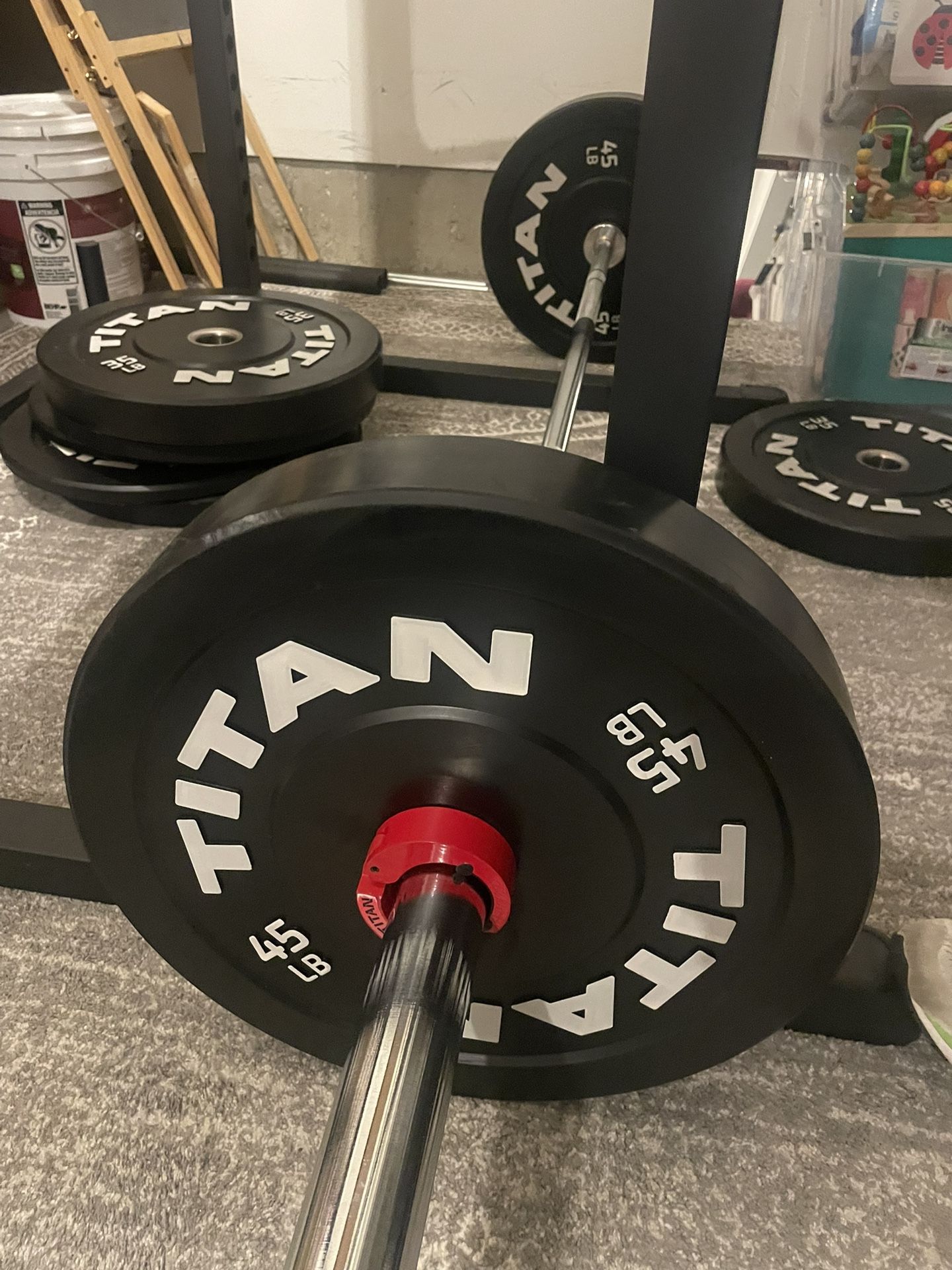 Titan Fitness Power Rack + Olympic Barbell + Plates – Complete Home Gym Setup With Bench