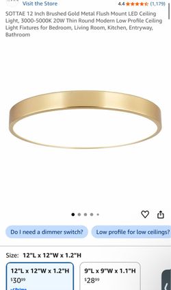 12 Inch Brushed Gold Metal Flush Mount LED Ceiling Light