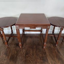 Vintage Folding Nesting Tables – 3-Piece Wood Set (Square + 2 Round)