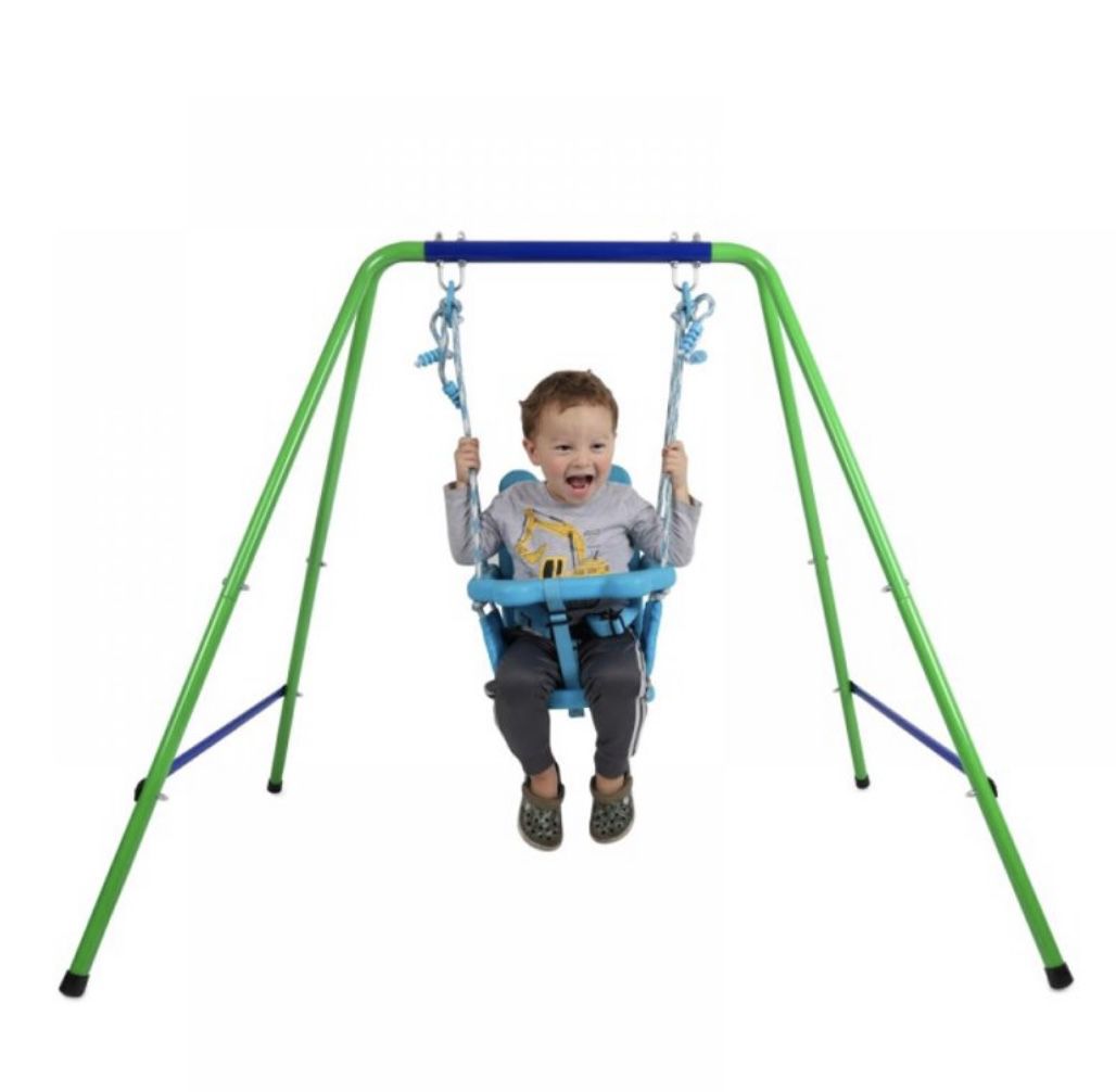 Baby Swings Set, My First Toddler Swing, Metal Swing Play Set Toys for Toddler, Heavy Duty Baby Indoor/Outdoor Folding Swing Set with Safety Harness f