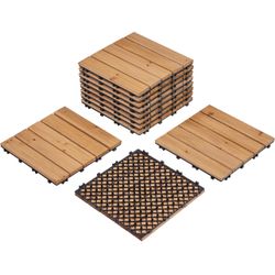 11pcs Patio Deck Tiles 12 x 12in Interlocking Wood Floor Tiles Indoor & Outdoor for Patio Garden Deck Poolside, Natural Wood