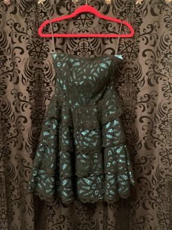 6 Betsey Johnson $400 Battenberg Lace Strapless Tea Party Dress Black Teal