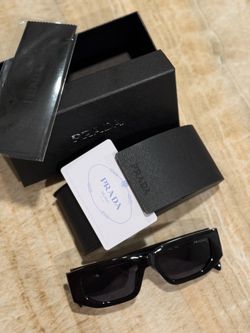 Prada Black Rectangular Women’s Sunglasses with Logo Temples