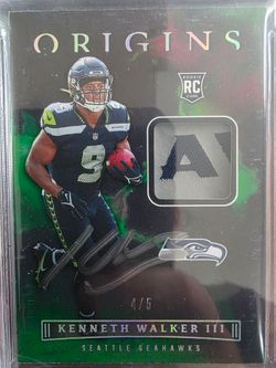 2022 panini origins Seahawks kenneth walker III Rookie Patch Green on-card Auto 4/5