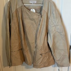 NWT Modamix by Brandon Thomas Tan Leather Moto Jacket size 26/28 New