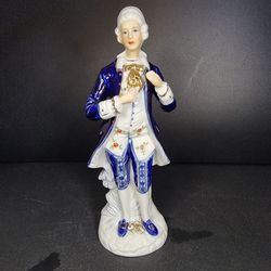 Vintage Porcelain Victorian Figurine Man Blue & White Korea