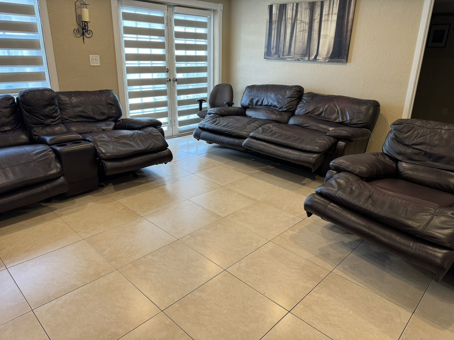 Reclining Leather Sofa, Loveseat, And Recliner 