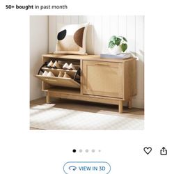 Shoe Rack Storage Bench Entryway, Rattan-Like Shoe Bench with Flip Drawers