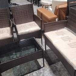 Greesum Patio Furniture 4 Pieces Conversation Sets Outdoor Wicker Rattan Chairs Garden Backyard Balcony Porch Poolside loveseat with Soft Cushion and 