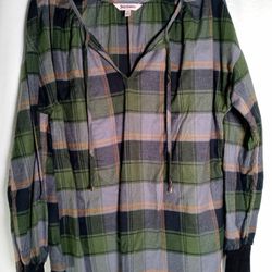 XSmall Juicy Couture Women's Gray Black Long Sleeve Plaid Flannel Shirt Winter 