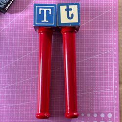Vintage Wooden Alphabet T Block Beer Tap Handles Set of 2