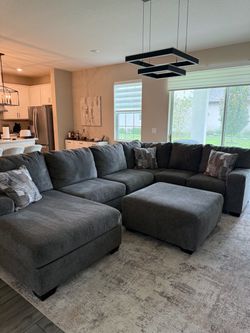 Large Gray Sectional Sofa with Ottoman